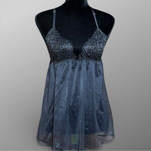Victoria’s Secret Lace Babydoll Camisole Black Sheer T-Back Lingerie Size S